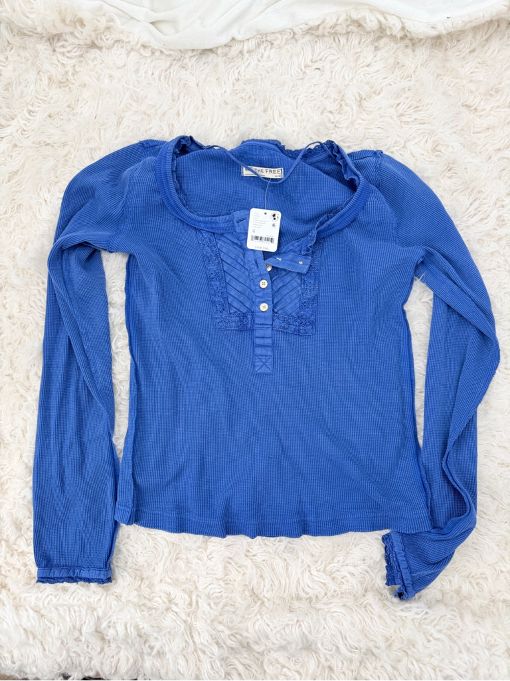We The Free Blue Long Sleeve Lace Henley Top